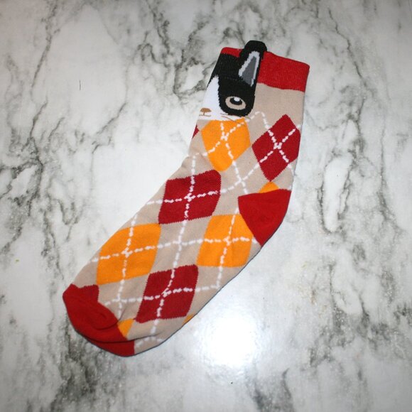 CAT LADY Socks Ankle Short Anklets Animal Print Argyle Feline Red Grey Orange - Picture 4 of 10